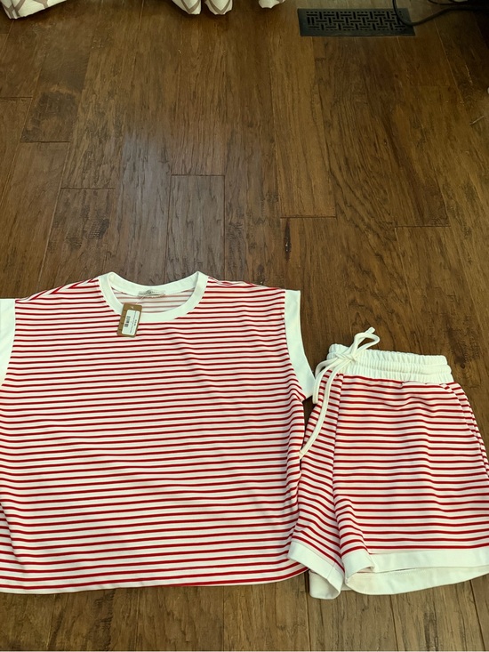 Zenana Outfitters Other - NWT! Red & White Striped Set - Soft Short Sleeve Top & Shorts